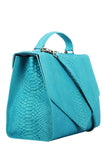 Large structured turquoise leather bag embossed python