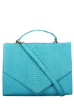 Large structured turquoise leather bag embossed python