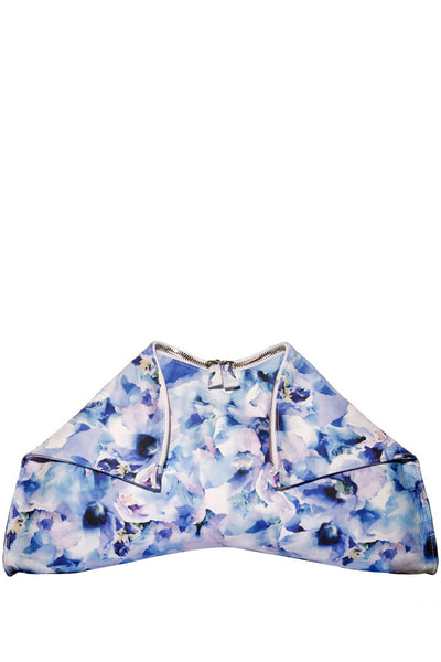 Large folded leather clutch with blue floral print