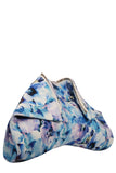 Large folded leather clutch with blue floral print