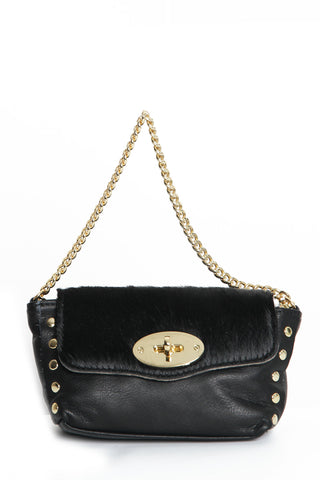 Black Cross Body Bag with Gold Tone Chain