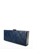 Blue Hard Case Clutch with Woven Leather