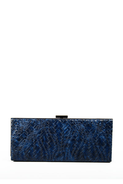 Blue Hard Case Clutch with Woven Leather