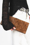 Brown Hard Case Clutch with Woven Leather