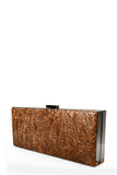 Brown Hard Case Clutch with Woven Leather