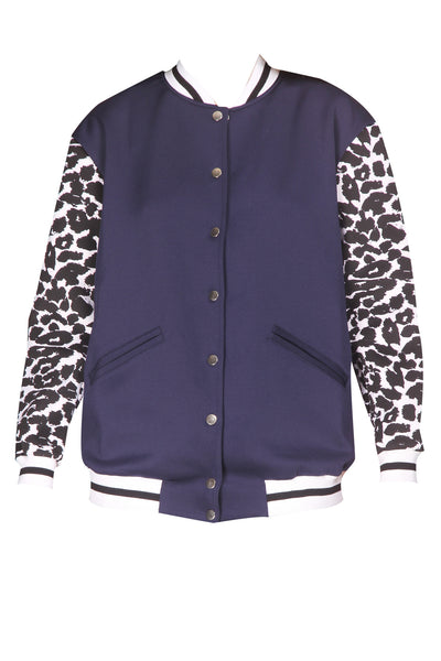 ONCE AGAIN Bomber Jacket in Petrol and Leopard Print