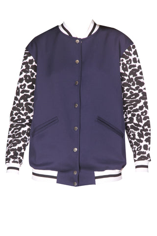 ONCE AGAIN Bomber Jacket in Petrol and Leopard Print