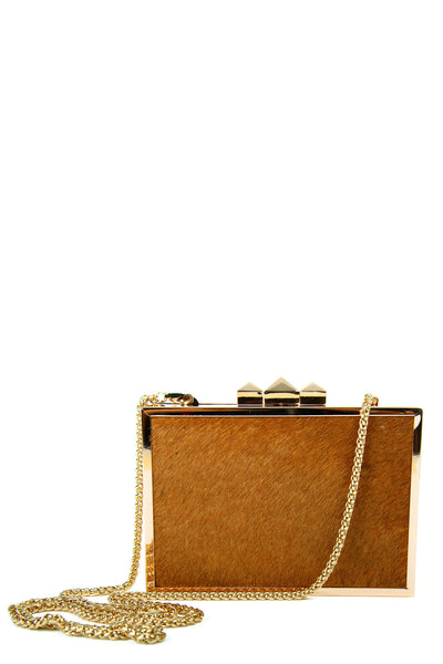 Hard Case Beige and Rose Gold Clutch