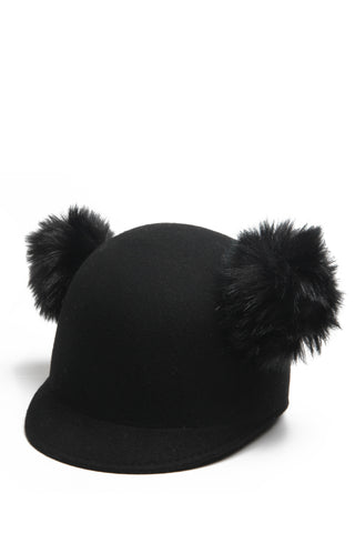 HONEY Black Felt Hat with Fur Ears