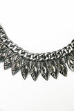 Dark Silver Tone Leaves Statement Collar Necklace