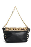 Black and Leopard Cross Body Bag with Gold Tone Chain