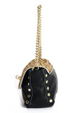 Black and Leopard Cross Body Bag with Gold Tone Chain