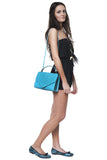 Medium structured turquoise leather bag embossed python