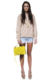 Medium structured Yellow leather bag embossed python