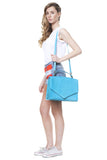 Large structured turquoise leather bag embossed python