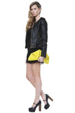 Medium yellow folded leather clutch embossed python