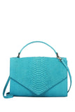 Medium structured turquoise leather bag embossed python