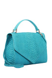 Medium structured turquoise leather bag embossed python