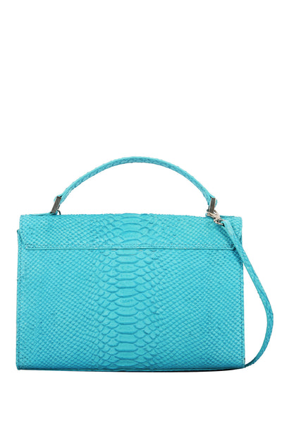 Medium structured turquoise leather bag embossed python