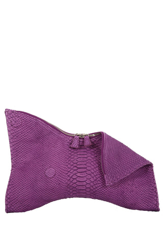 Medium purple folded leather clutch embossed python