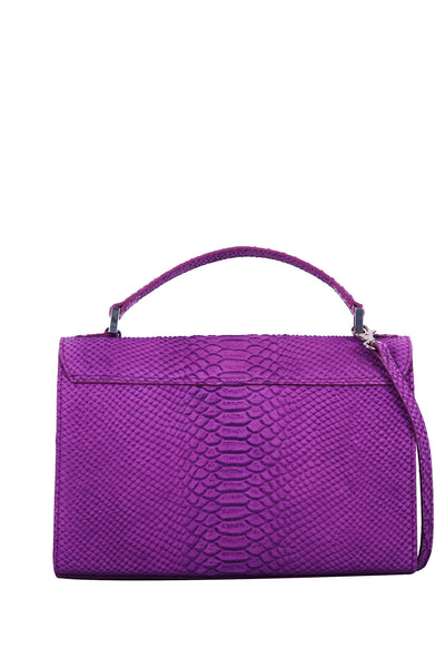 Medium structured purple leather bag embossed python