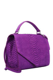 Medium structured purple leather bag embossed python