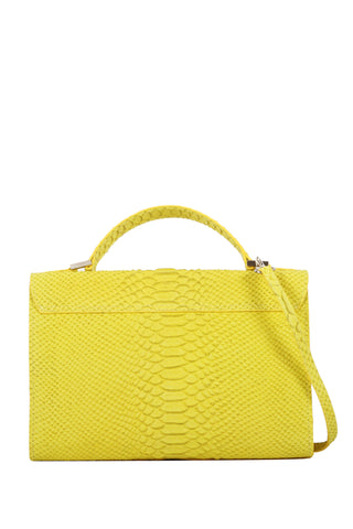 Medium structured Yellow leather bag embossed python